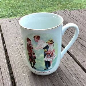 Norman Rockwell Coffee Mug The First Day of School 1982 Vintage Gold Rim